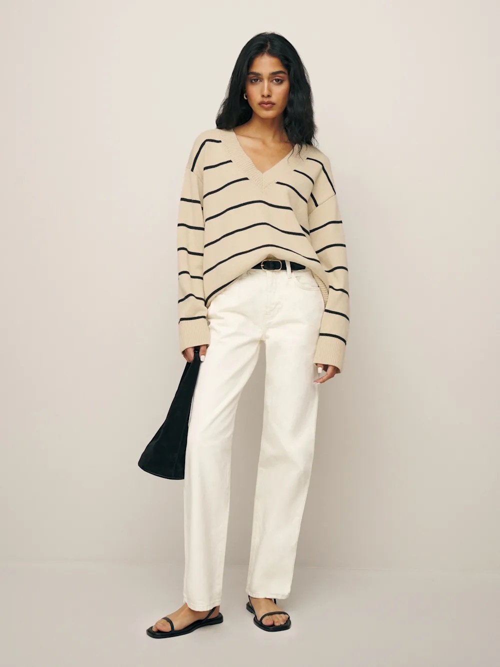 Reformation Sienna Oversized Cotton V Neck Sweater - Size S